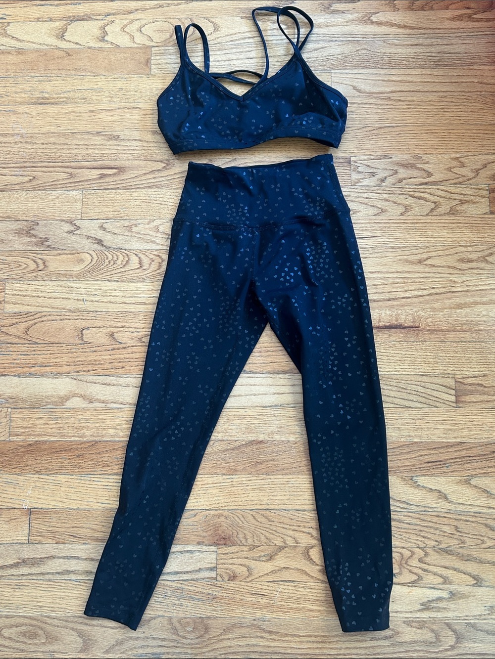 Beyond Yoga Black High-Rise Leggings with Matching Strappy Bra
